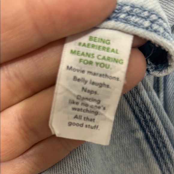 aerie Light Wash Denim Short Overalls - Picture 5 of 7